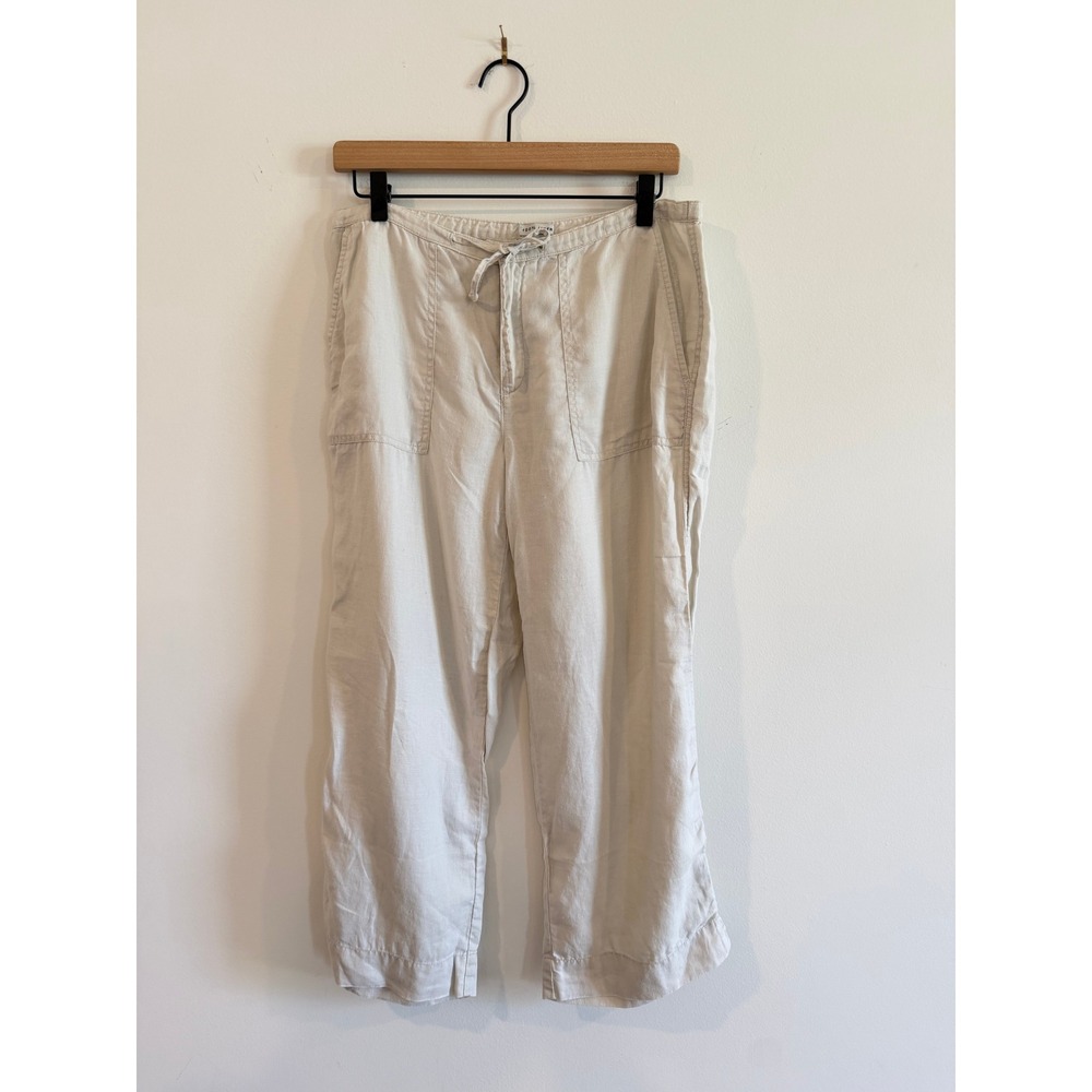 Y2K Old Navy 100% Linen Pants Beige Drawstring Wide Leg Women 8